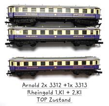 N-Spur Personenwagen, Arnold 3312+3313, 3x Rheingold Schnellzugwg 1.Kl+2.Kl, TOP
