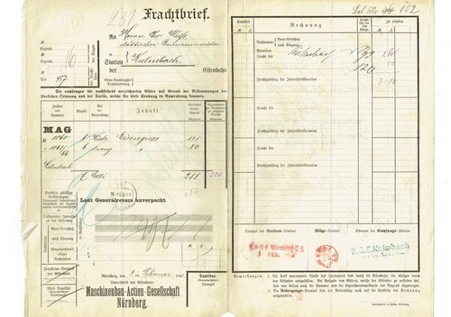 Frachtbrief 1893 nürnberg - frachtbrief,