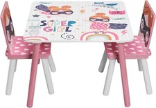 3tlg Kindersitzgruppe Kindertisch mit 2 Kinderstühle Kindermöbel MDF Rosa 015B1