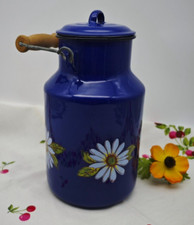 Milchkanne Emaille blau Kamille vintage Deko Pflanzgefäß Kräutertopf Henkel
