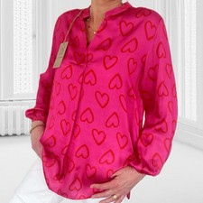 ITALY Bluse Tunika Pink Herzen Langarm Damen Hemd Viskose Satin Onesize