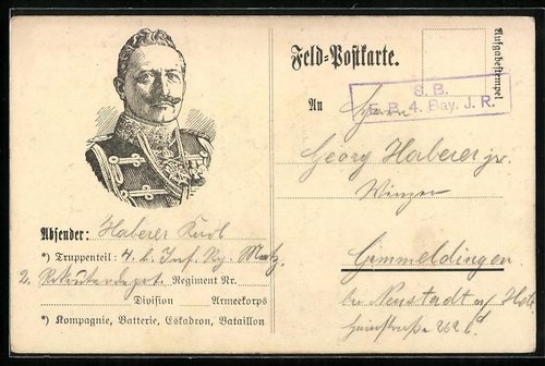 Ansichtskarte portrait kaiser - ansichtskarte,