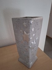 ? Blumenvase Terrakotta Quadratisch grau, Sterne Silber, Säulenform mit Dekor 