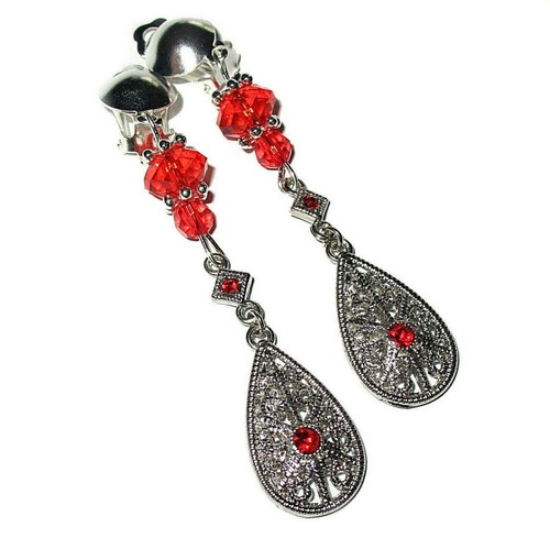 Ohrclips silberf rot - , strass