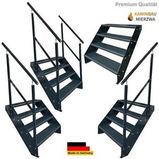 Premium Treppe 4 Stufen Anthrazit Breite 60-140cm H: 76cm Außentreppe Geländer