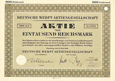 Deutsche Werft Hamburg hist Aktie 1942 HDW Schiffbau ThyssenKrupp marine systems