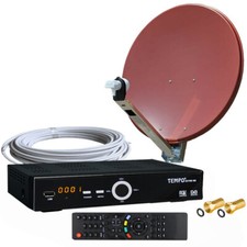 4-TV Gibertini Sat-Anlage 80cm Schüssel Spiegel ALU Quad LNB Sat-Receiver HD USB