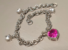 925 Silber Armband Bettelarmband mit Rubin Herz - 19,2 cm lang