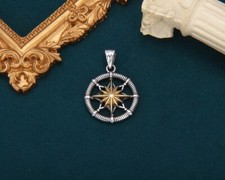 B37 Anhänger Kompass Kreis mit Stern Sterling Silber 925