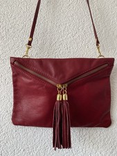 Schultertasche Messenger Crossbody Bag Clutch echtes Leder weinrot