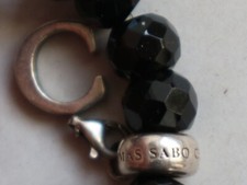 Armband Thomas Sabo Charm Club schwarz Obsidian mit C Anhänger Silber 925