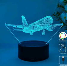 3D Nachtlicht Flugzeug Kinder Baby Lampe Motiv Leuchte Led 