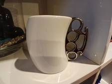 Designer Tasse weiss silberfarbener Griff+Ananas Zucker Dose Kaffee Tee Vintage