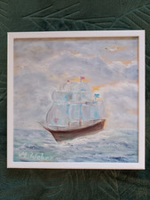 WEBER Bild Ölbild Gemälde 25x25cm Abstrakt Maritim Leinwand mit Holzrahmen 