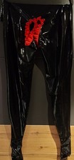 Latex Leggings Rüschenakzente Gr XXL Schwarz / Rot