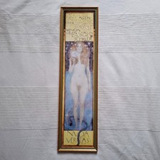 vergoldeter Holzrahmen mit Kunstdruck Gustav Klimt "Nuda Veritas" 18 x 66 cm