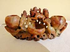 Vitrinen oder Schreibtischobjekt aus Stein geschnitzt Affe und Vögel 3 Behälter