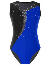 DE Mädchen Turnanzug Ärmellos Gymnastikanzug mit Glitzer Strass Ballettanzug