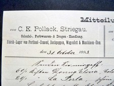STRIEGAU 1893, Rechnung OSCAR POLLACK Kolonialwaren, Farben, Drogerie