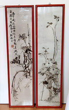 Chinesische Seiden Stickerei Seiden Bilder Handgenäht Blumen und kalligraphie