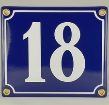 Emaille Hausnummer 18 Blau