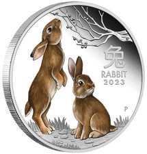 Lunar 3  III Hase 1 Oz Unze Silber farbig coloriert PP Proof 2023 + Box + COA
