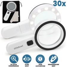LED Lupe Leselupe Handlupe Vergrößerungsglas 30-fach Doppelglas Beleuchtung 80mm