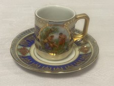 FEINE ANTIKE MOCCATASSE ESPRESSO LIMOGES TASSE KOBALT GOLD MEDALLION BÖHMISCH