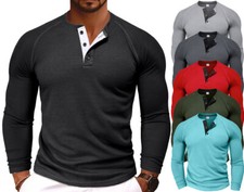 Herren Henley T-Shirt Hemdbluse mit Knopfleiste Langarm Unterhemd Slim Fit Tops