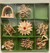 14 Holz Span Christbaumschmuck Erzgebirge ? Ornamente Krippe Stern  OVP Vintage