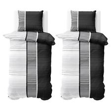 Bettwäsche Gestreift Anthrazit Grau Mikrofaser Garnitur Bettbezug Kissenbezug