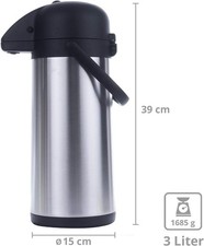 HI - Pumpkanne Isolierkanne Thermo Kanne Kaffeekanne Edelstahl XXL 3 L (26115)