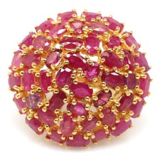 925 Sterlingsilber 18K Vergoldet 3 x 5 Mm. Pink Rubin Statement Ring Größe 6.5