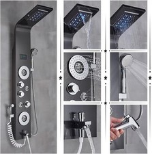Duscharmatur-Set Luxus Schwarz/Gebürstet Badezimmer Dusche Wasserhahn LED Regend