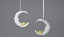 D15 Ohrringe schlafende Katze im Mond Durchzieher 925 Sterlingsilber