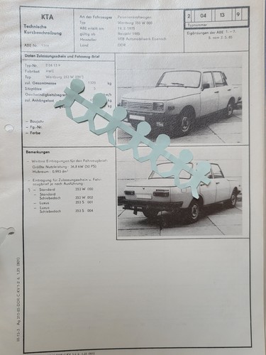 Ddr pkw wartburg - 353, w