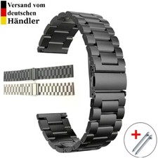 16 | 18 | 20 | 22 Edelstahl Glieder-Uhrenarmband Silber Schwarz Metall Silber
