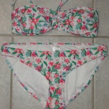 DAMEN SCHÖNE SEXY BIKINI SET 2 TEILER in WEISS  ROSA - GR L 42/44 
