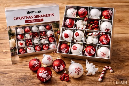 Weihnachtskugeln set rot weiß - weihnachtskugeln,