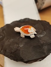 1 Echte mexikanische Feuer Opal Cabochon Schildkröte Geschnitzt 2,5 Cm 3g
