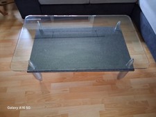 Couchtisch mit Glasplatte und unterer Granitplatte - 110x70 cm - silber/grau