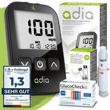 adia-Set Blutzuckermessgerät + 60 Teststreifen + Stechhilfe + 110 Lanzetten 