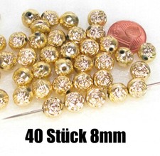 Perlen 40 Stück goldfarbene Wachsperlen  Bastelperlen gemustert 8mm
