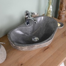 Aufsatz-Waschbecken Flussstein ca. 50 cm OVAL Naturstein Waschschale wohnfreuden