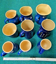 9x Bürgeler Keramik, Dunkelblau, weißes Punktmuster, vintage, Krug, Vase, Becher