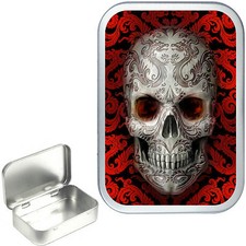 Red Sugar Skull, Silber aufklappbare Tabakdose, Tag der Toten, Pillendose, 1oz & 2oz