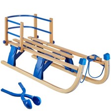 Schlitten aus Holz Rodelschlitten Klappbar Kinderschlitten Rückenlehne Zugseil