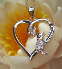 KX Anhänger Herz mit Katze goldenes Halsband 925 Sterling Silber mit Kette