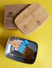PUEBLO LUNCHBOX -  EDELSTAHL - BAMBUSDECKEL  - BAMBUSBESTECK  MIT BAND