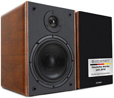 Kompakte HiFi Lautsprecher für Bücherregal oder Wandmontage in brauner Holzoptik